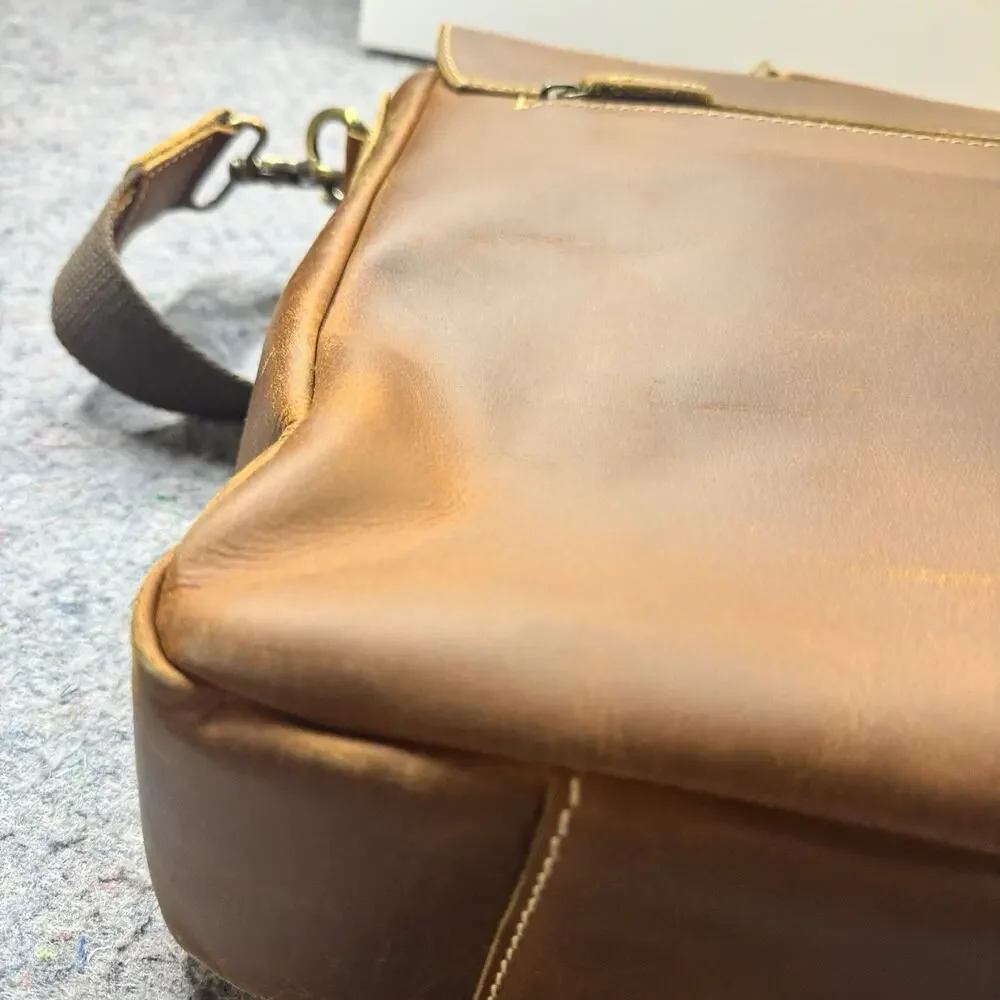 Vintage Brown Leather Messenger Laptop Briefcase Satchel Crossbody Work Bag 16”